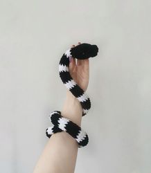 Crochet plush snake, Black white snake, Handmade snake, Snake stuffed animals, Collectible snake, Snake plushie,