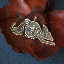Fox pendant wih Celtic ornament. Fox handcrafted necklace. Pagan animal jewelry. Author scandinavian accessory