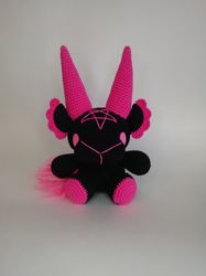 Neon pink baphomet plush, Plushie demon, Kawaii decor, Stuff crochet animal, Gothic spooky toy, Halloween gift idea,