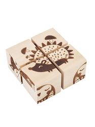 Wooden Block: 4 Cubes Puzzle forest animals, Montessori Learning Toy for 1 2 year old, Baby Toddler Preschool 3D Puzzle