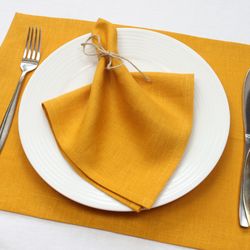 Mustard linen napkins set / Cloth napkins / Custom dinner napkins / bridal shower napkins bulk / wedding table linens