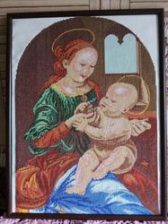 Embroidered picture. Madonna and Child. Leonardo da Vinci.