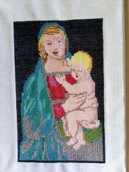 Embroidered picture. Madonna and Child. Raphael.