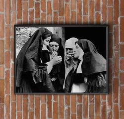vintage photo printable vintage photo print smoking nun