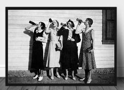 vintage photo printable girls drinking, vintage photo print female art, black and white photo, prohibition photos
