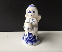 unique ceramic candle holder | angel sculpture candle holder | russian folk art style gzhel