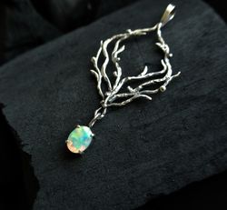 Opal necklace silver elven necklace