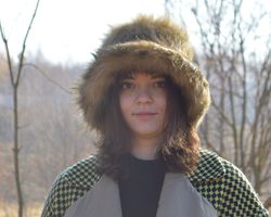 Fox bucket hat  made of faux fur. Festival fuzzy hat for women and men. Luxury furry hat. Fluffy fashion hat. Rave hat.