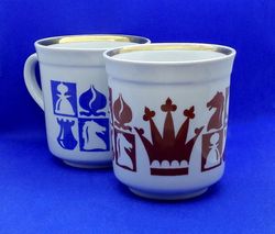 Soviet Vintage Porcelain Mug Chess. Set 2 psc. Mug With Chess Pattern USSR