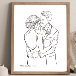 Custom Wedding Portrait Drawing from photo Custom Couple Portrait Sketch from photo One year anniversary gift for couple