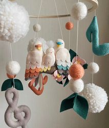 Parrot family & musical notes baby mobile/ Gift for newborn & future parents