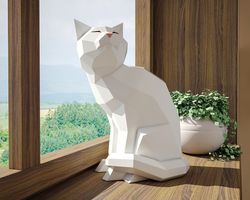 Papercraft Cat, paper craft 3D model, kitten PDF template, cute low poly kitty sculpture, digital kit, pepakura