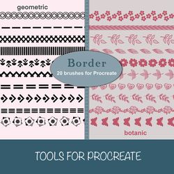 Procreate border brushes, botanic lines brushes, geometric lines brushes
