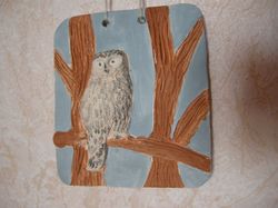 Ceramic Wall Hangings. Ceramic Plaque Forest Owl Handmade. Christmas tree toy
