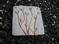 Ceramic Wall Hangings. Botanical plaque lilac branches. Handmade