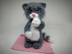 Stuffed animal plush cat , soft fluffy cat like real, plush fluffy cat with movable paws, gift for mom, gift for sister