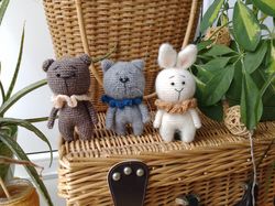 Amigurumi teddy bear , cat and bunny crochet pattern. Miniature toy set crochet pattern