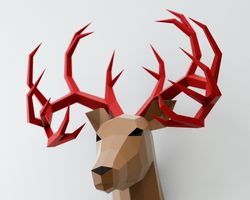 Papercraft deer, paper animal trophy, 3D interior sculpture kit, craft idea project, moose, horns, A4 / US letter