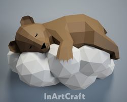 PDF Papercraft Bear on a cloud, Paper Craft 3D origami kit, 3D Papercraft animal, DIY paper model, Papercraft template