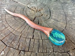 Wood resin hair stick Fern meadow pin Rosewood hair stick