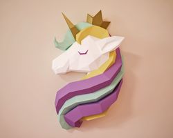 Papercraft Princess Unicorn, PDF template for girls room, Children's room decor, DIY gift for daughter, cute paper model