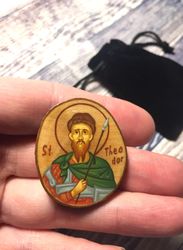 Saint Theodore | Hand painted icon | Travel size icon | Orthodox icon for travellers | Small Orthodox icon