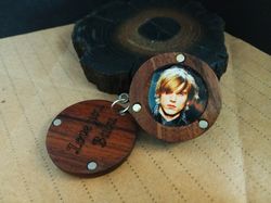 Wood locket necklace Wood necklace for foto Personalized locket photo