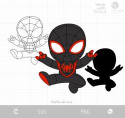 Black Spidey Morales Svg cut file, Chibi Spiderman Morales Svg, Cartoon Spider Svg, Baby spiderman vector
