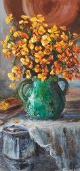 Still life floral painting impressionism original art oil artwork impasto