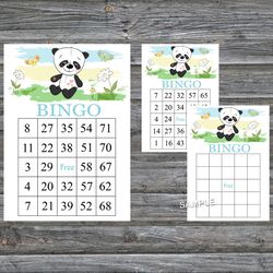 Baby Panda bingo cards,Panda bingo game,Baby Panda printable bingo cards,60 Bingo Cards,INSTANT DOWNLOAD--309