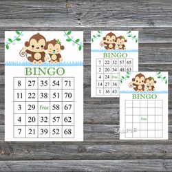 Baby Monkey bingo cards,Baby Monkey bingo game,Monkey printable bingo cards,60 Bingo Cards,INSTANT DOWNLOAD--298