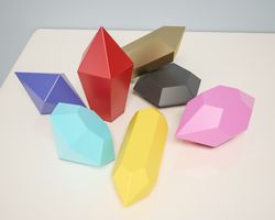 Papercraft Gems, Paper craft Jewel, Crystal PDF template, Stones 3D model, geometric Figures, Low poly Gemstone, origami