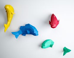Papercraft 3D fish, Origami paper craft, Paper sculpture 3D puzzle, DIY kit home decor,  papercraft PDF animal template