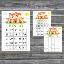 Fox bingo cards,Fox bingo game,Woodland animals printable bingo cards,60 Bingo Cards,INSTANT DOWNLOAD--295