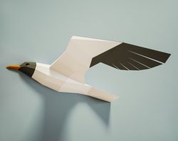 Papercraft gull 3D sculpture, DIY Paper craft template, Seagull origami kit, Bird wall home decor, low poly printable