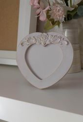 Heart-shaped photo frame in gray color Mothers day gift Shabby chic Picture frame Love Pink photo frame