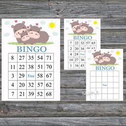 Safari bingo cards,Hippo bingo game,Safari animals printable bingo cards,60 Bingo Cards,INSTANT DOWNLOAD--289