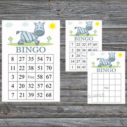 Funny Zebra bingo cards,Zebra bingo game,Safari animals printable bingo cards,60 Bingo Cards,INSTANT DOWNLOAD--287