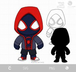 Chibi Spiderman Morales Svg, Cartoon Black Spidey Morales Svg cut file, Spider Svg, Baby Spiderman vector