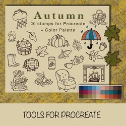 Procreate stamps autumn, Procreate color palette, sketch stamps, collage stamps, planner stamps, doodle stamps,