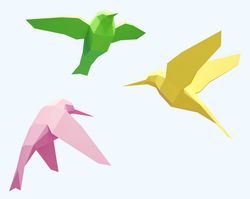 Papercraft Birds, How to make 3D paper craft, paper sculpture pattern, diy gift paper model, PDF template kit, low poly