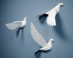 Papercraft Pigeons, 3D Paper model Dove, birds polygonal DIY origami, gift for her, girls room decor kit, digital PDF