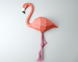 Papercraft Flamingo, 3D Paper Craft model, DIY Paper sculpture, Wall Home decor, PDF pepakura template, low poly origami