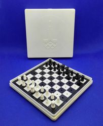 Vintage Soviet Pocket Travel Chess. Antique road chess Moscow 80
