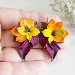 Fall Leaf Earrings. Autumn Leaves Earrings. Yellow Red Earrings. Polymer Clay Jewelry. Fall Jewelry. Thanksgiving gift