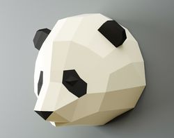 Papercraft Panda Head, paper craft 3D animal trophy, DIY kit digital PDF, Low poly paper model, Polygonal Origami