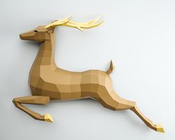 3D Papercraft Deer, Paper craft model stag, origami caribou, DIY kit doe, low poly hind, polygonal moose, roe trophy