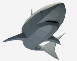 Papercraft Shark, 3D Paper Craft model, low poly tiburon, animal trophy, PDF template pattern kit, DIY home decor