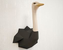 DIY Paper craft Ostrich, 3D papercraft animal trophy head, Low Poly bird, paper model sculpture, create your own ostrich