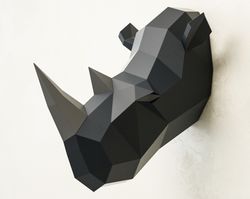 Paper craft Rhinoceros head, low poly pattern, papercraft model animals trophy, make your own rhino puzzle, polygonal